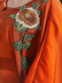 Layrah Elegant Floral Embroidered Orange Party Dress - Orange - View 7