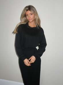 Sydney Algeri 女式棕色连帽束腰长袖运动衫，秋冬款 - 黑色 - 查看 1