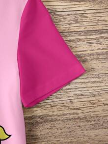 THE POWERPUFF GIRLS X SHEIN Young Girl Blossom, Bubbles, Buttercup Pattern Round Neck Short Sleeve Dress - White - View 5