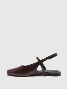 CUCCOO BIZCHIC 女士棕色方头商务简约舒适办公平底鞋，露跟设计 - 咖啡棕 - 查看 9