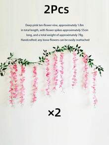 3件套10枝紫藤花吊饰，人造紫藤藤蔓，丝绸紫藤花环，适用于婚礼拱门、派对花园、家居装饰、复活节礼物、婚礼装饰用品、美观的房间装饰、家居装饰、情人节、生日礼物、毕业礼物等。 - 粉色 - 查看 5