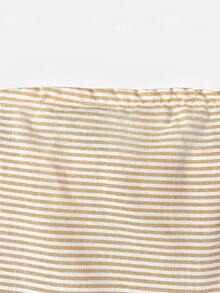 SHEIN LUNE 蓝白条纹抹胸褶皱腰身A字休闲迷你连衣裙，适合度假休闲穿着 - 黃色 - 查看 5