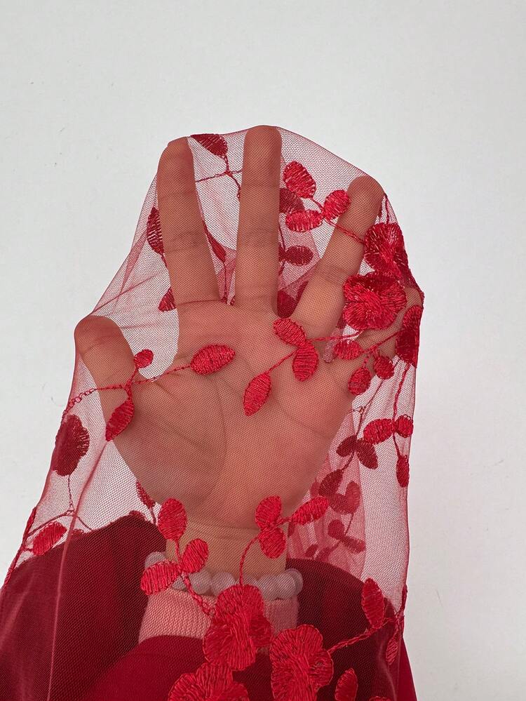 SHEIN Elenzya Vestido elegante de mujer con cuello en V profundo, parche de encaje, manga larga y abertura alta, adecuado para graduación, vacaciones, Día de San Valentín, festivales de música, Día de la Madre, Acción de Gracias, Pascua, Día Nacional, bailes, citas, fiestas, bodas, actividades al aire libre, primavera/verano - Rojo - Añade 7