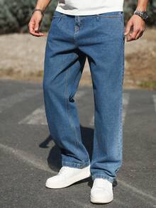 Manfinity Homme Men's Straight Loose Casual Versatile Jeans With Pockets - Blue - View 8