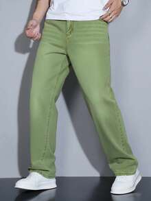 Manfinity Homme Men's Straight Leg Loose Casual Pockets Jeans - Green - View 1