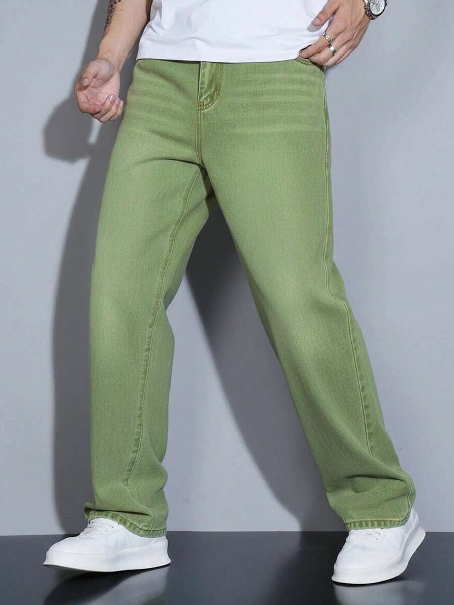 Manfinity Homme Men's Straight Leg Loose Casual Pockets Jeans - Green - View 1