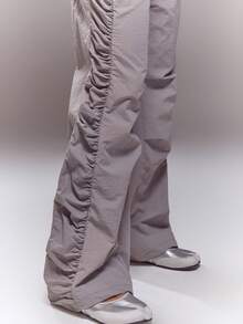 MUSERA Low Rise Ruched Sides Wide Leg Trousers Spring Summer Cute Sexy Streetwear Night Out Ballet Sleeze - Iron Gray - View 5