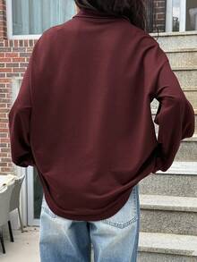 DAZY Women's Long Sleeve Polo Neck Letter Print T-Shirt, Autumn Preppy Tops,Fall Women Clothes - Burgundy - View 5