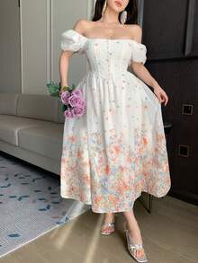 DAZY Women's Spring Vintage Romantic Floral Print Puff Sleeve Mini Dress Summer Sundress Boho - Multicolor - View 3