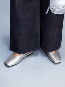 CUCCOO GRLICON Square Toe Slip-On Flats For Women Valentine's Day - Silver - View 3