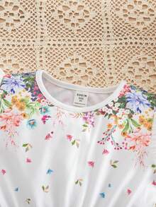 SHEIN Đầm ngắn tay bồng cho bé gái, in hoa, thanh lịch, thời trang, phù hợp mặc thường ngày, quà tặng lý tưởng cho hoạt động ngoài trời, phong cách xuân hè. - trắng - Xem 5