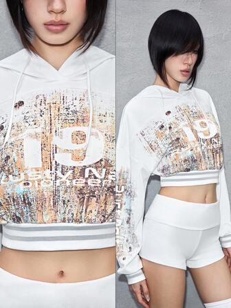 ROMWE Avant Avantgarde Sweatshirt mit Rosteffekt-Zahlenprint, verkürzt