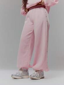MUSERA Mid Rise Studded Detail Wide Leg Cuffed Joggers Tracksuit Bottoms Only Streetwear Coolgirl Winter Sexy Casual Odd Drift - Pink - View 4