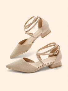 CUCCOO BASICS Women's Casual Versatile Commute Pointed Toe Buckle Pumps Valentine's Day Spring Shoes - Apricot - View 2
