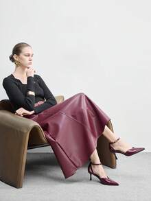 CUCCOO BIZCHIC 女士尖头磨边图案时尚派对纯色高跟鞋 - 酒紅色 - 查看 6
