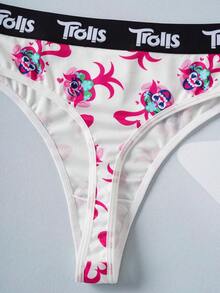 Trolls X SHEIN Quần lót dây chữ in toàn thân mềm mại thoải mái dành cho nữ - Đen và trắng - Xem 6