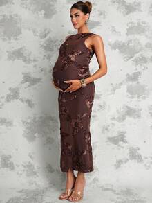 MaterniChic Maternity Clothes Maternity  Dress Summer Pregnant Clothes Maternity Sleeveless Ruched Dress, Elegant - Brown - View 6