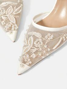 CUCCOO HITCHD 女士中跟尖头高跟鞋，派对鞋 - 雪白色 - 查看 7