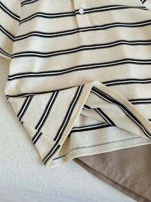 SHEIN 两件套男童夏季休闲可爱撞色条纹POLO领短袖上衣搭配松紧腰短裤套装，适合生日派对、锐舞派对、晚宴、演出、婚礼等场合。 - 彩色 - 查看 4