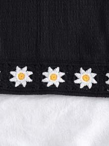 SHEIN Black Semi Sheer Knitted Cami Daisy Tassel Dress For Young Girls Halter Neck Casual Knee Length - Black - View 6