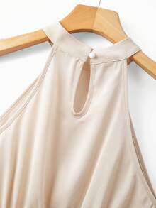 SHEIN Franclia 女士纯色无袖褶皱吊带衫，优雅夏季之选 - 香檳色 - 查看 5