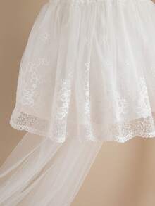 SHEIN 女婴优雅可爱白色花卉刺绣网纱泡泡袖迷你连衣裙 - 白色 - 查看 6