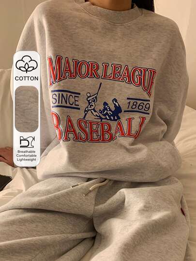 DAZY Sudadera de cuello redondo con forro térmico y estampado de letras, versátil