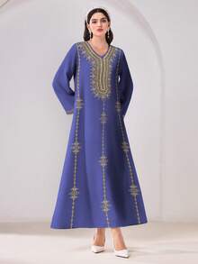 Al Najma Casual Floral Print Flare Sleeve Modest Arabic Style Dress Turkish Dress Modest Dress Caftan Dress Arabian Dress - Multicolor - View 6