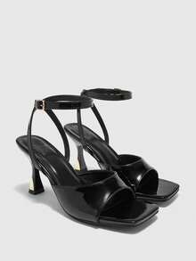 CUCCOO BIZCHIC 女士时尚性感黑色方头踝带高跟凉鞋，适合通勤、约会、派对、婚礼和假日场合。 - 黑色 - 查看 7