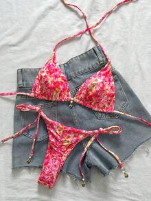 Swim Mod Women's Random Print Halter Bikini Set, Spring/Summer - Multicolor - View 8