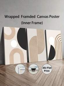 3pcs Ready-To-Hang Framed Wall Art, Minimalist Abstract Line Canvas Paintings, Beige Geometric Neutral Decor, Pine Wood Frame For Living Room Bedroom Kitchen, Ideal Gift - Multicolor - View 16
