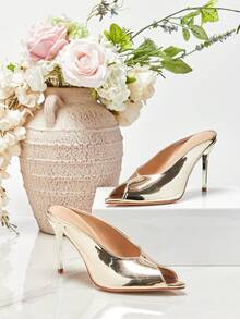 SHUZIA Giày sandal cao gót mũi nhọn gợi cảm dành cho nữ - Vàng - Xem 6