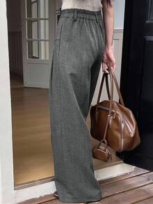 DAZY Women's Casual Solid Color Wide Leg Pants, Spring/Summer Business Casual Woman - Light Grey - View 2