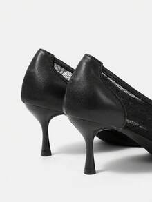 CUCCOO HITCHD Women's Mid Heel Pointed Toe Pumps, Party Shoes Valentine's Day - Mesh black - View 4