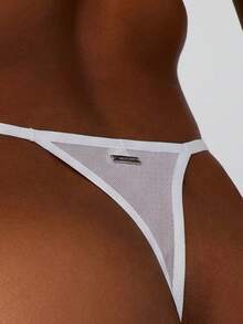Missguided x Playboy Mesh Bunny Logo Rhinestone Thong With Sheer Fabric And Adjustable Side Ties - White - View 2