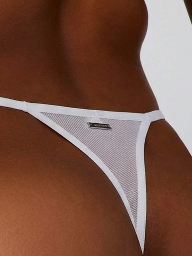 Missguided x Playboy Mesh Bunny Logo Rhinestone Thong With Sheer Fabric And Adjustable Side Ties