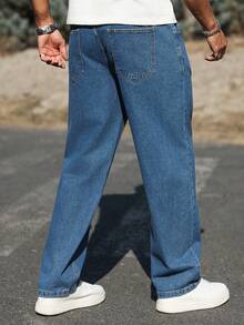 Manfinity Homme Men's Straight Loose Casual Versatile Jeans With Pockets - Blue - View 2