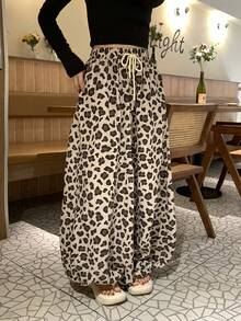 DAZY 女士豹纹宽松休闲街头风舒适透气全印花长裤 - 咖啡棕 - 查看 4