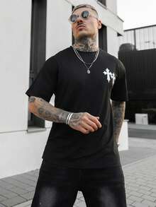 Artur Kramer Men's Dropped Shoulder Loose Fit Printed T-Shirt, Spring/Summer - Black - View 5