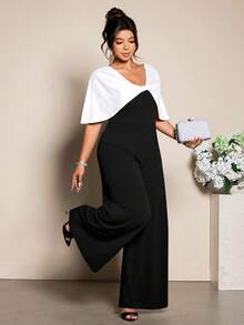 Cravure Mono elegante con lazo decorativo y contraste de color para mujer talla grande - Negro - Ver 9