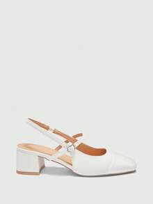 CUCCOO BIZCHIC Zapatos de tacón bajo con correa negra clásica para mujer para Navidad - Blanco como la nieve - Ver 2