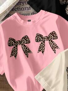 SHEIN EZwear 3件套休闲简约豹纹图案圆领短袖修身露脐女式T恤 - 彩色 - 查看 11