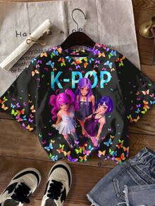 Áo thun ngắn tay cổ tròn in hình bướm K-Pop nhiều màu sắc dành cho bé gái, chất liệu mềm mại, dáng suông. - Nhiều màu - Xem 2