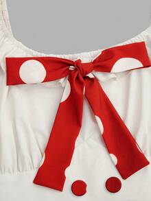 Sweetra Cute Mushroom Polka Dot Print Square Neck Mini Dress - Red - View 6