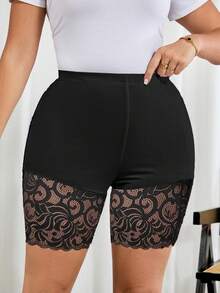 Reflora 2pcs/Set Plus Size Women's Leggings, Elegant & Versatile Black & White Leggings, Everyday Wear & Safety Shorts - Multicolor - View 5