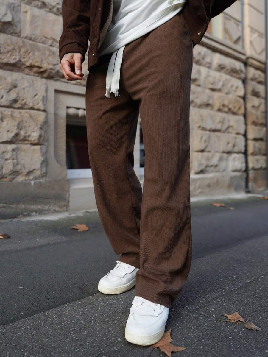 Artur Kramer 2 buc/set pantaloni casual din catifea reiată pentru bărbați, cu picior drept, pantaloni de trening versatili, croială lejeră, pentru primăvară și toamnă - Multicolor - Vizualizare 1