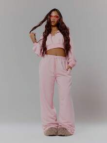 MUSERA Low Rise Baggy Fit Joggers Tracksuit Bottoms Only Streetwear Coolgirl Winter Sexy Casual Odd Drift - Baby Pink - View 1