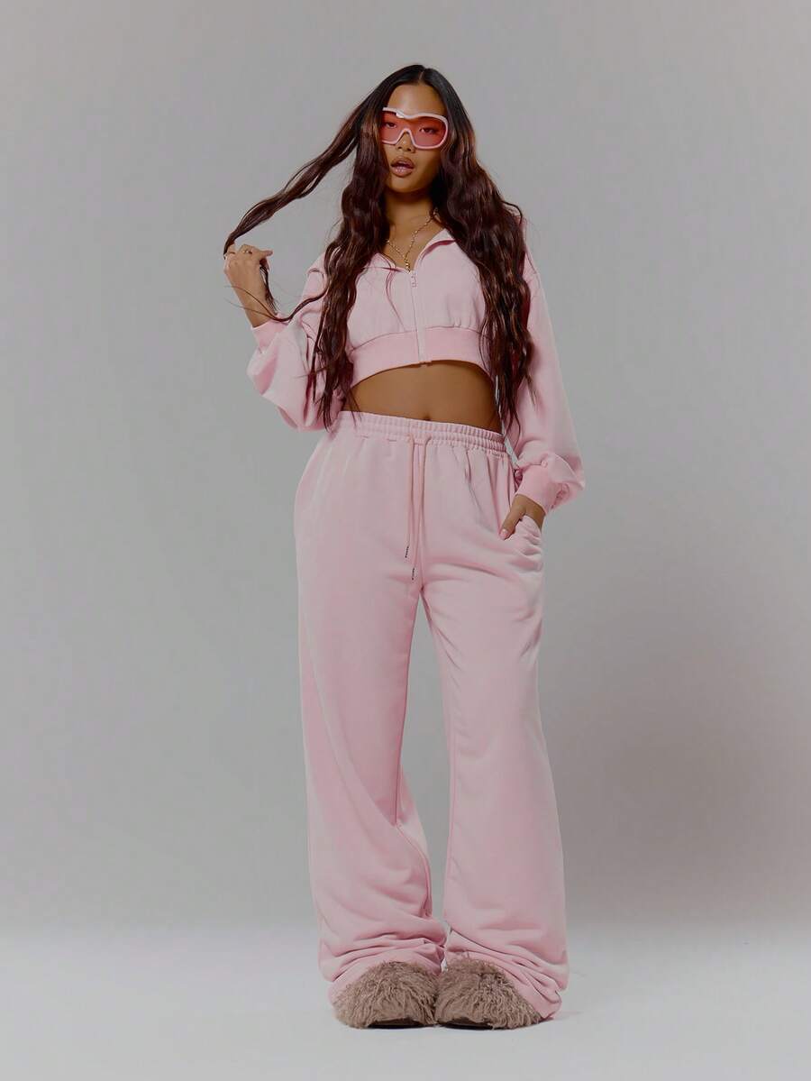 MUSERA Low Rise Baggy Fit Joggers Tracksuit Bottoms Only Streetwear Coolgirl Winter Sexy Casual Odd Drift - Baby Pink - View 1