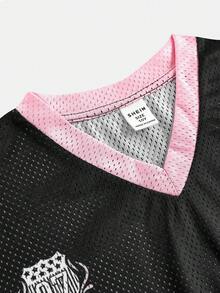 SHEIN Tween Girls T-Shirts 67 Number Football Jersey Style Graphic T-Shirt - Loose Football Jersey Style, Prominent 67 Number Print, Round Neck, Machine Washable, Suitable For Training And Casual Wear All Season