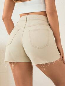 EURMUSE Women's Casual Everyday Pocketed Button Denim Shorts - White - View 2